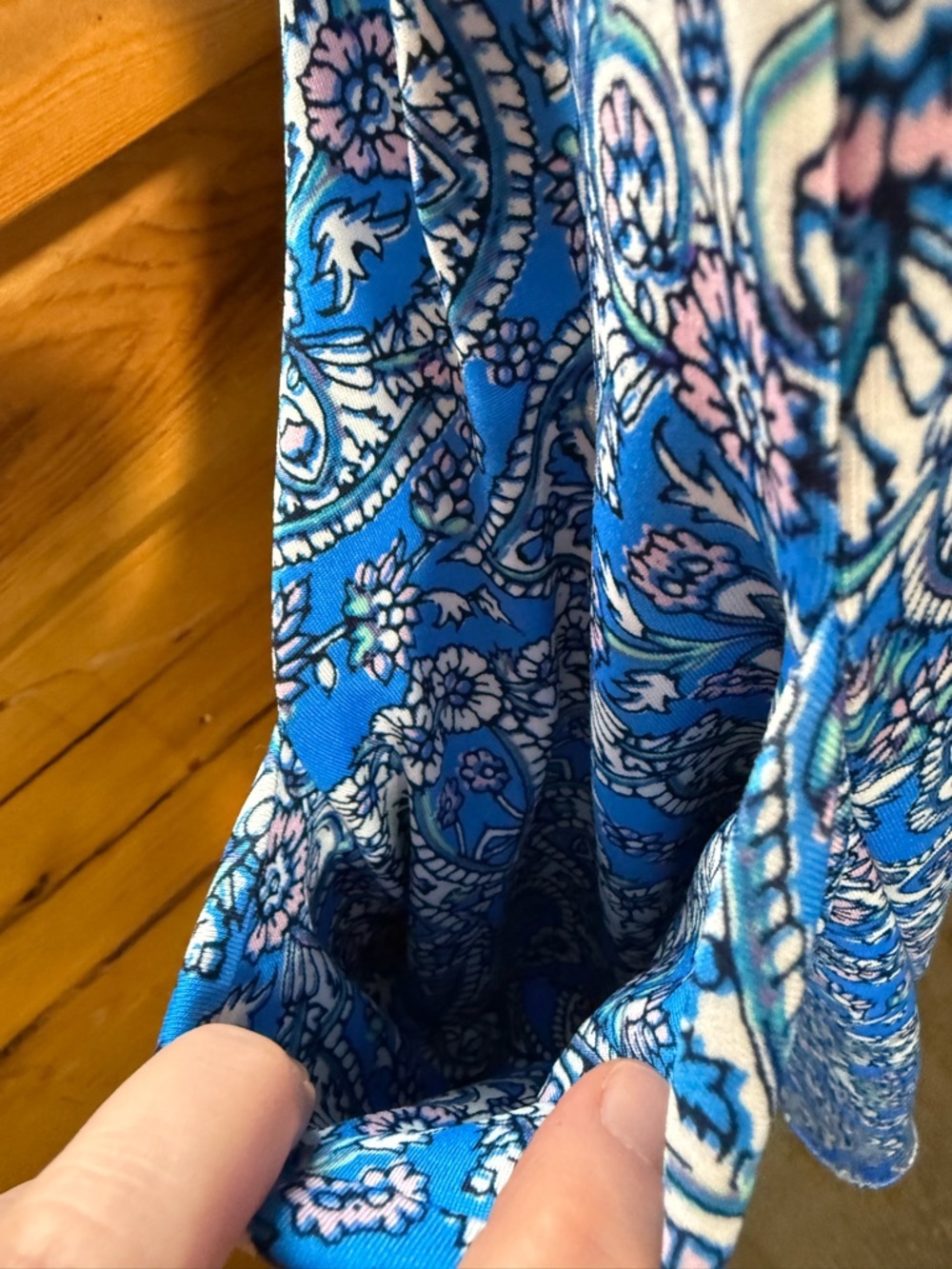Blue Mediterranean Tile Print Shift Dress with Pockets Sleeveless Size XL - Picture 6 of 10